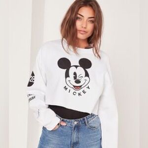 Misguided x Disney White Cropped Mickey Mouse Sweatshirt